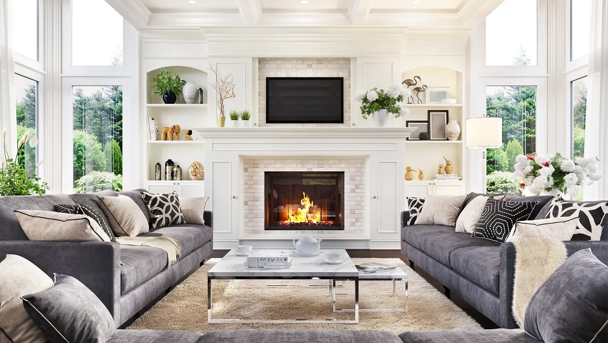 Luxury living room with fireplace